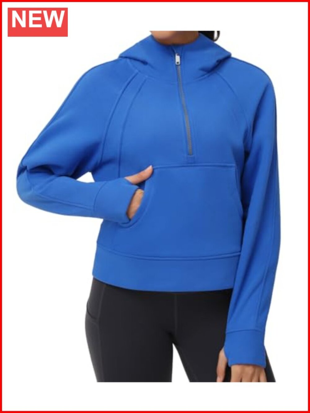 Womens Half Zip Fleece Crop Hoodie Pullover Sweatshirt with Thumb Holes